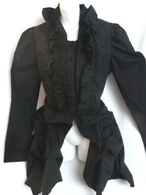 Ashro Black Ruffle Button Top with Tails Women’s Size 12 Gothic Victorian Fairy